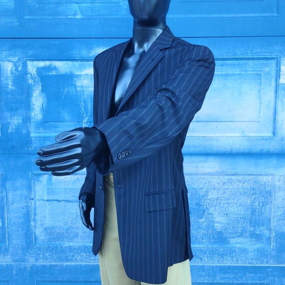 ZENGA MEN'S LUXURY GREY-STRIPED BLACKLUXURY BLAZER